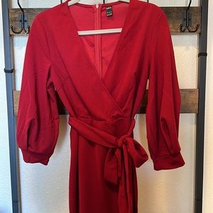 SHEIN Self-belted split hem surplice wrap dress